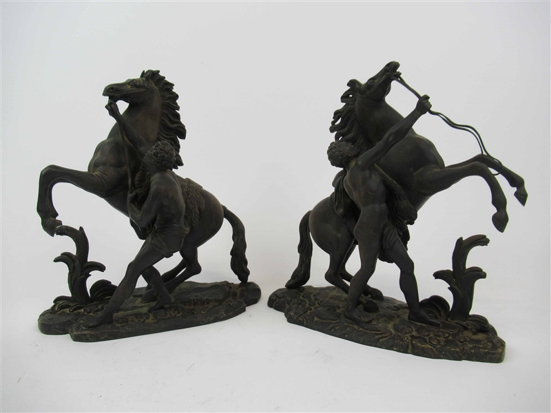 Pair of Bronze Marley Horses Signed Coustou