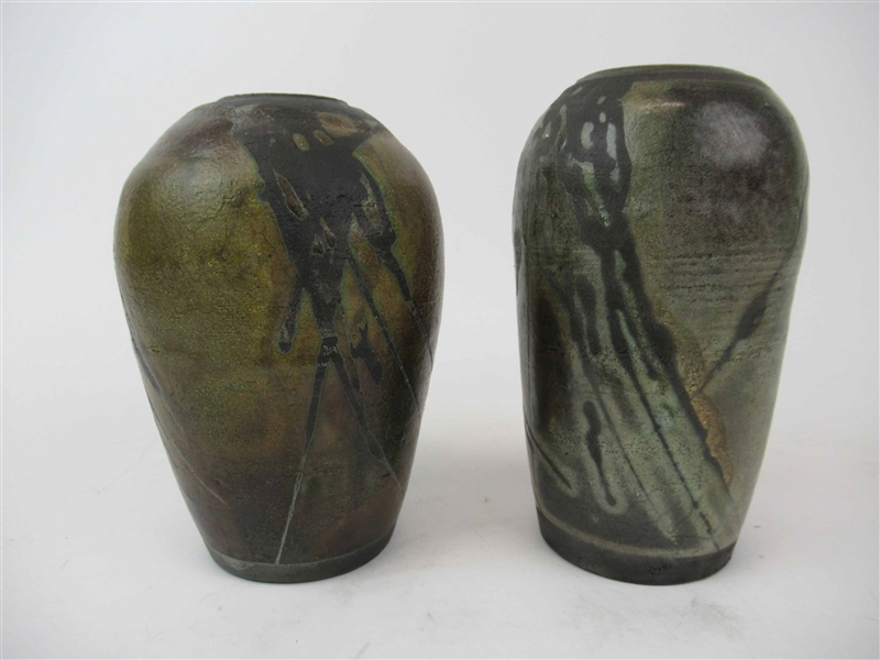 Two Modern Raku Pottery Vases