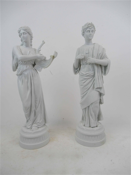Pair of Porcelain Bisque Neoclassical Figures