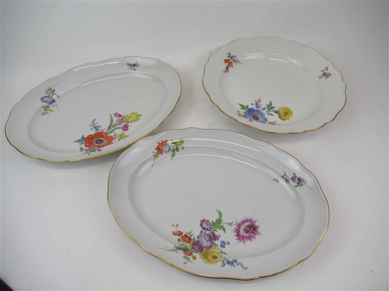 Three Meissen Porcelain Floral Serving Platters