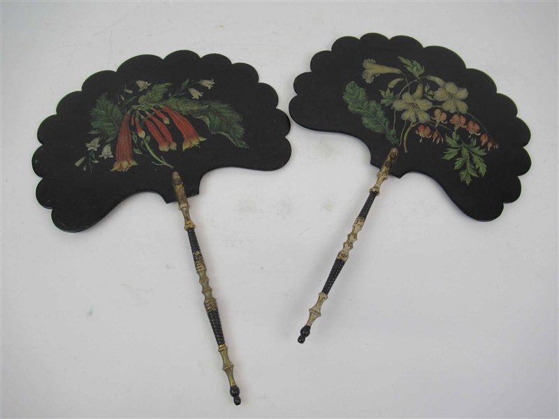 Pair of Victorian Black Lacquer Fans
