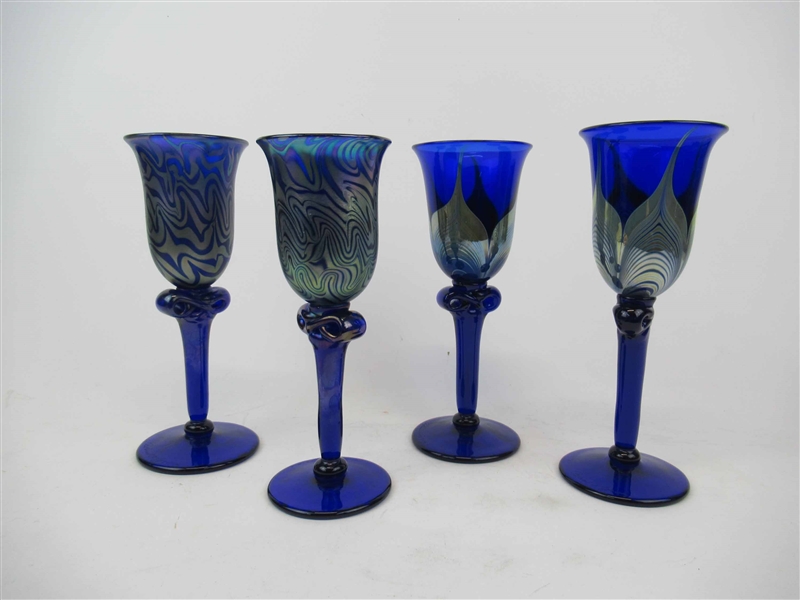 Four R. Correia Art Glass Tall Water Goblets