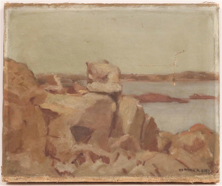 Oil on Canvas, Rocky Shoreline, Bertha R. Bibo