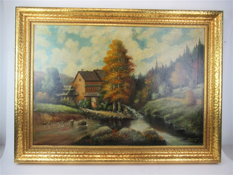Oil on Canvas Of Home Streamside Landscape