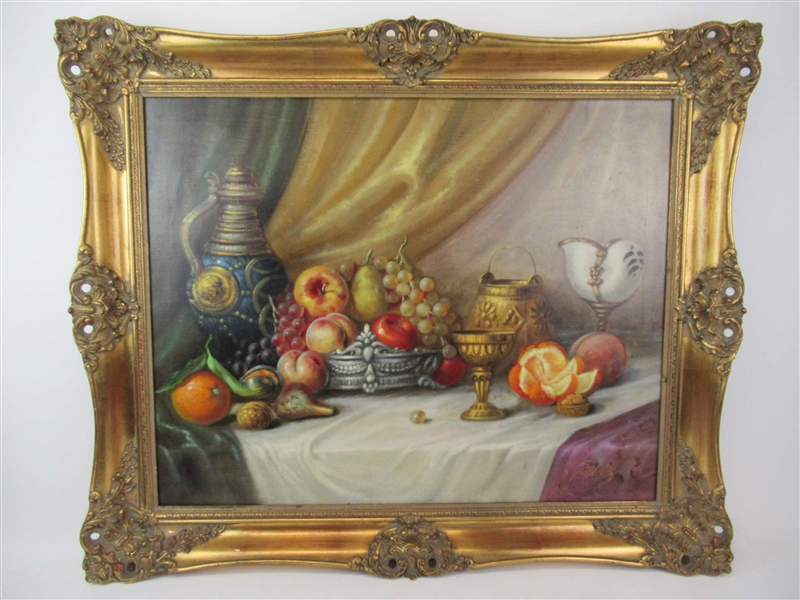 Oil on Canvas Still Life Scene of Fruit
