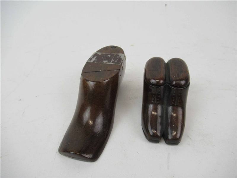 Antique Shoe Form Carved Wooden Snuff Boxes