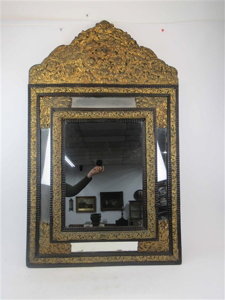Antique Dutch Large Embossed Wall Mirror