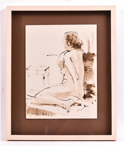 Pen and Ink, Nude Female, George Schwacha