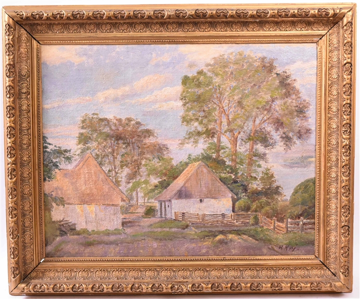 Oil on Canvas, Farm Buildings, H. Koi