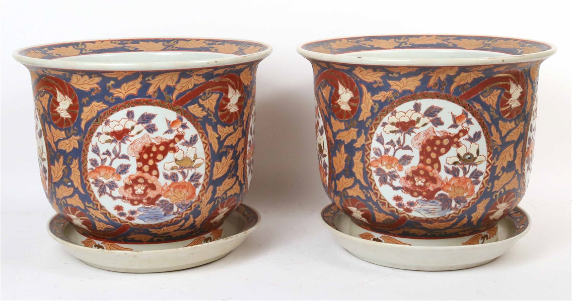 Pair of Chinese Blue-and-Red Glazed Jardinieres
