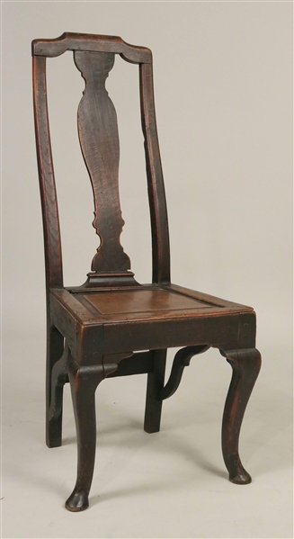  Queen Anne Oak Plank Seat Side Chair