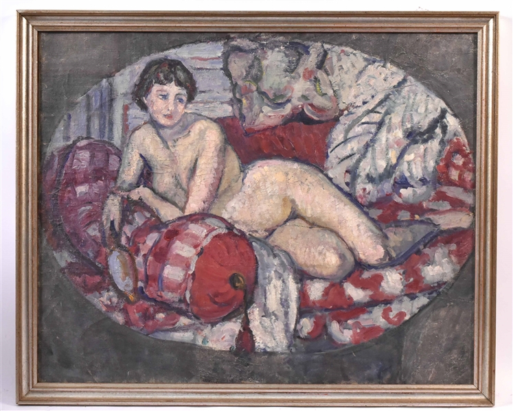 Oil on Canvas Reclining Nude Louis Sue