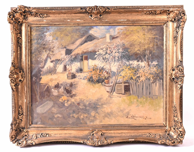 Oil on Canvas Cottage in Landscape