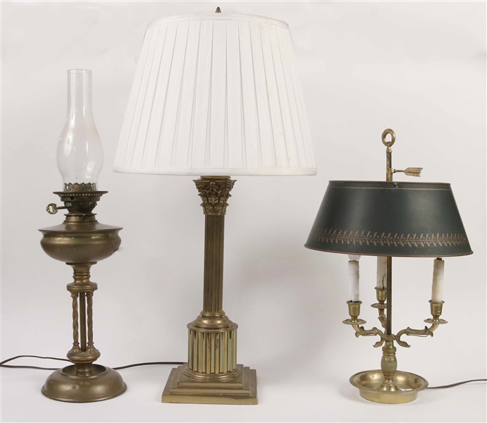 French Three Light Bouilotte Lamp with Tole Shade