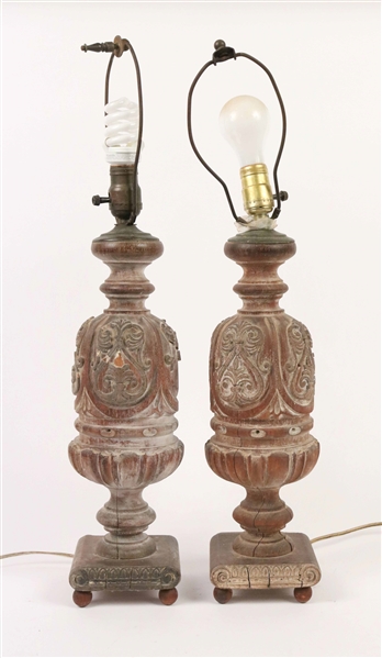Pair Neoclassical Carved Wood Finials