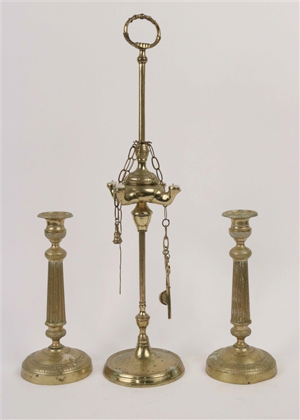 Pair Neoclassical Brass Candlesticks