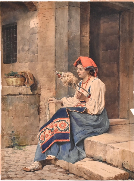 Gouache, Peasant Woman, After Jean-Baptiste Corot