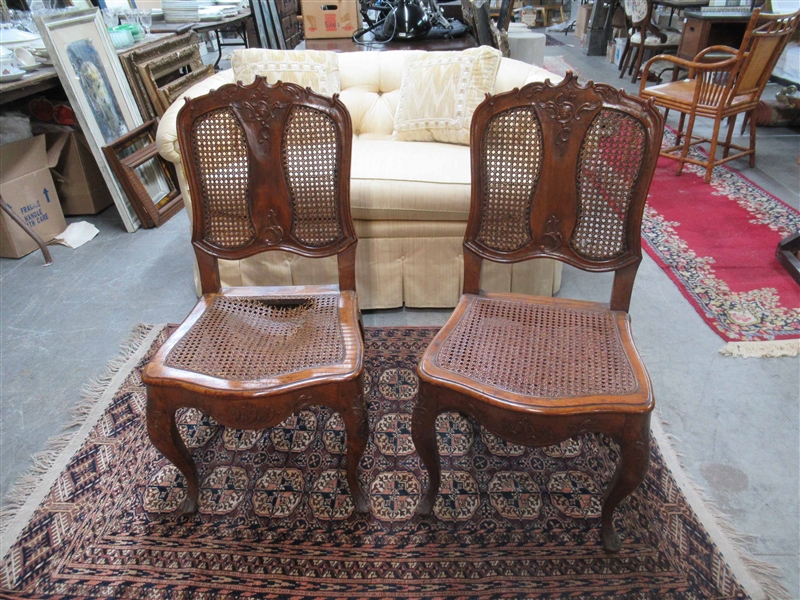 Pair of French Caned Seat Side Chairs