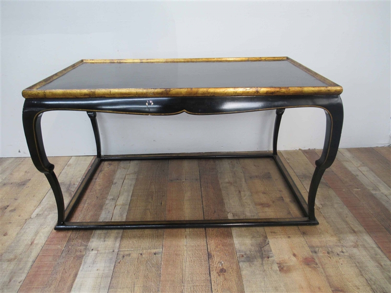 Asian Black Lacquered Coffee Table with Gilt