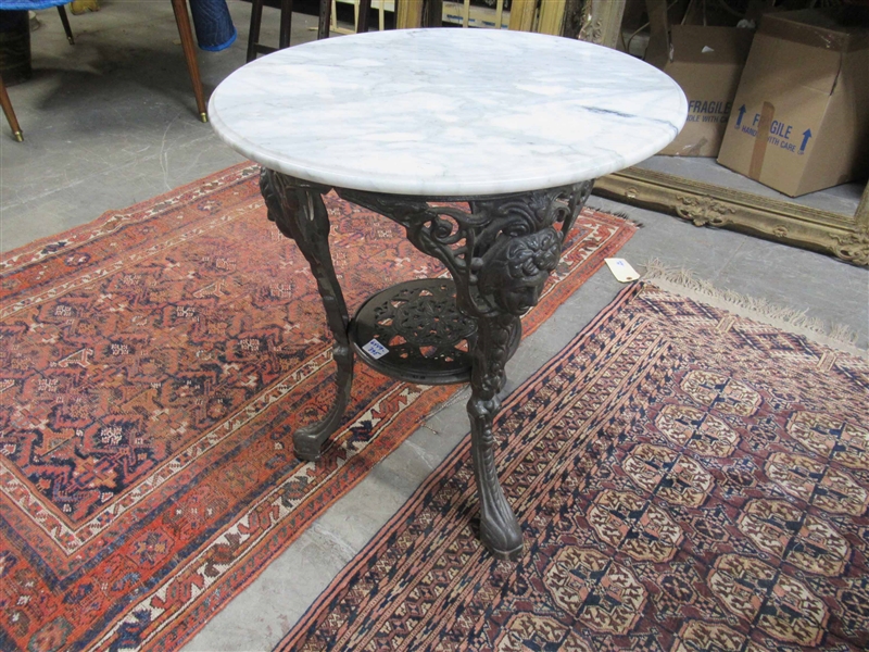 Victorian Style Marble Top Iron Patio Table