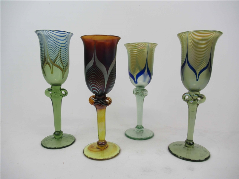 Four R. Correia Art Glass Tall Water Goblets