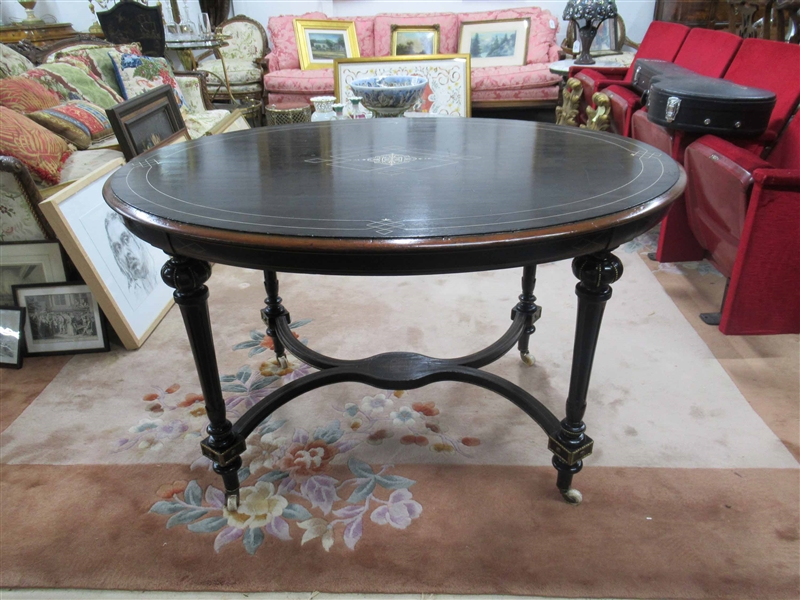 Antique Ebonized Brass Mounted Center Table