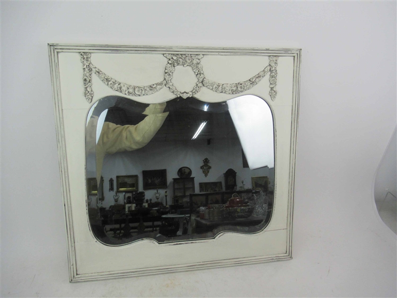Vintage White Painted Beveled Glass Wall Mirror