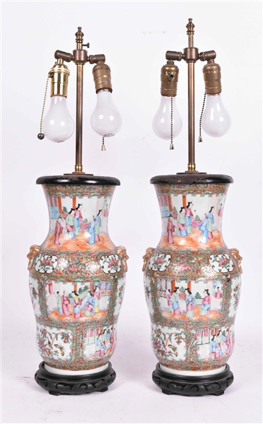 Pair of Chinese Rose Medallion Porcelain Vases