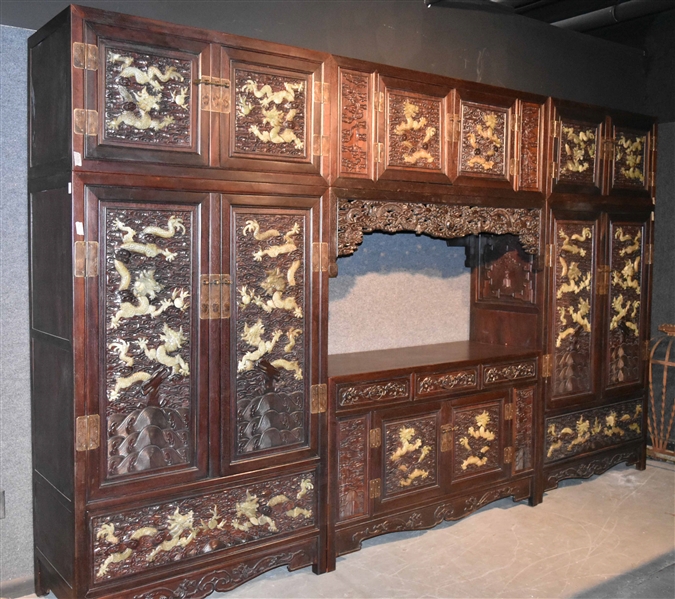 Chinese Hardstone Inlaid Hardwood Cabinet