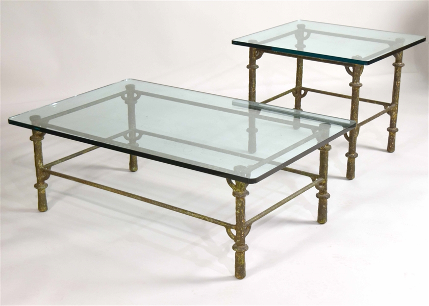 Two Modern Glass-Top Metal Low Tables