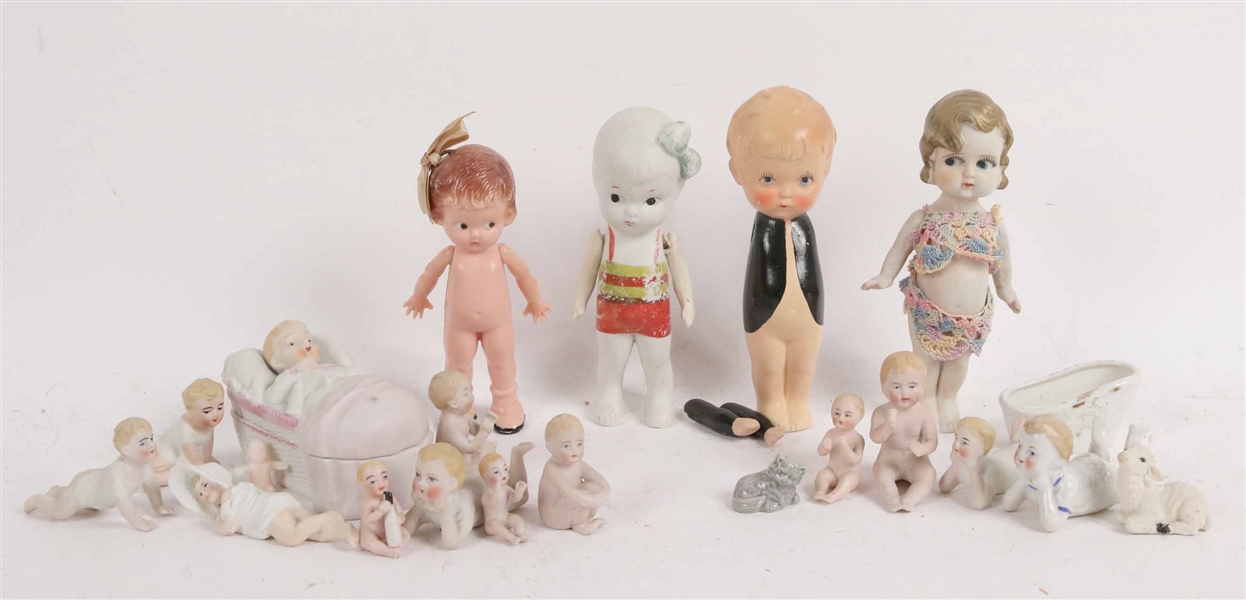 Group of Miniature Bisque and Porcelain Dolls