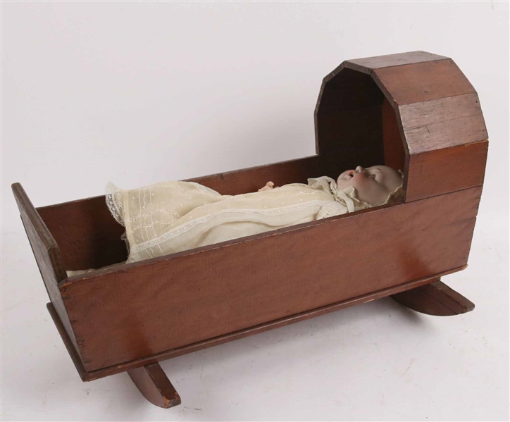 German J. D. Kestner Baby Doll with Cradle