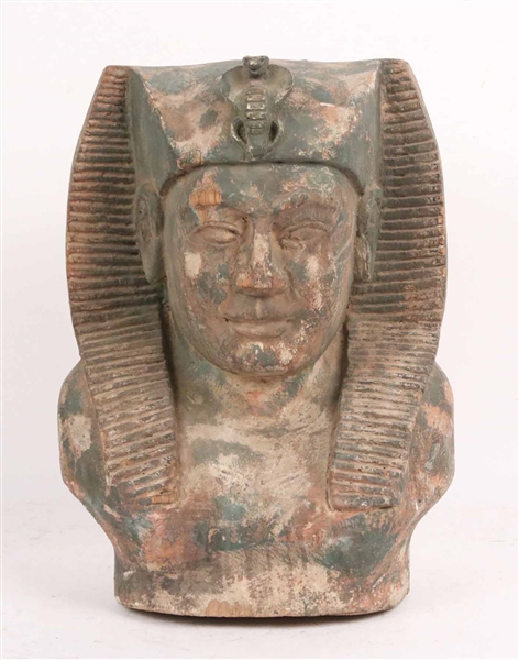 Carved Wood & Painted Egyptian King Bust