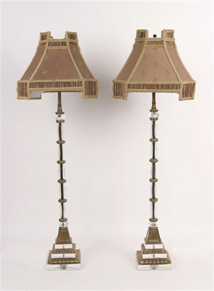 Pair Neoclassical Glass &Gilt Metal Mounted Lamps