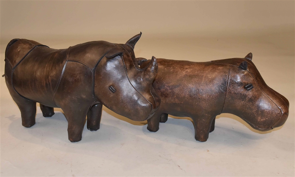Two Upholstered Leather Animal Footstools 