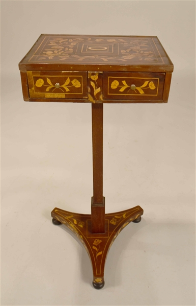 Marquetry Inlaid Mahogany Two-Drawer Stand