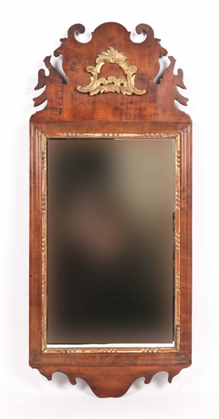 George II Parcel-Gilt Walnut Veneered Mirror