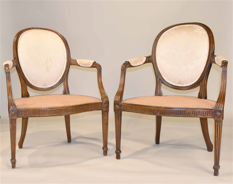 Pair of George III Caned Seat Armchairs