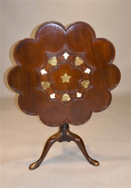George II Brass-Inlaid Mahogany Tea Table