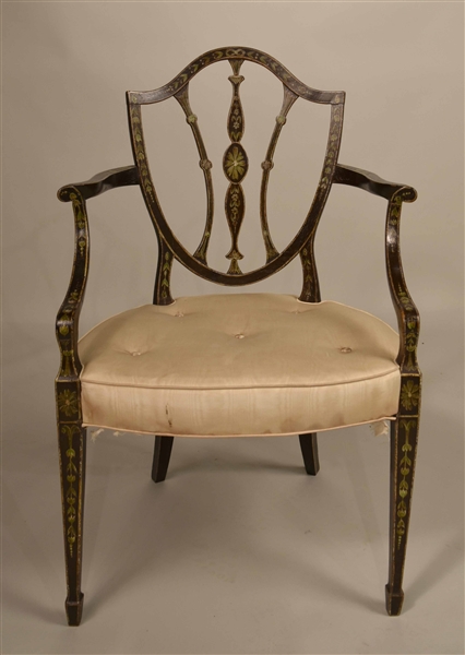 George III Painted and Floral-Decorated Armchair