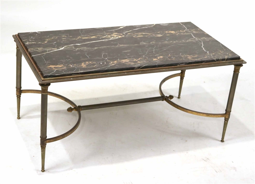 Contemporary Marble-Inset Brass & Steel Low Table