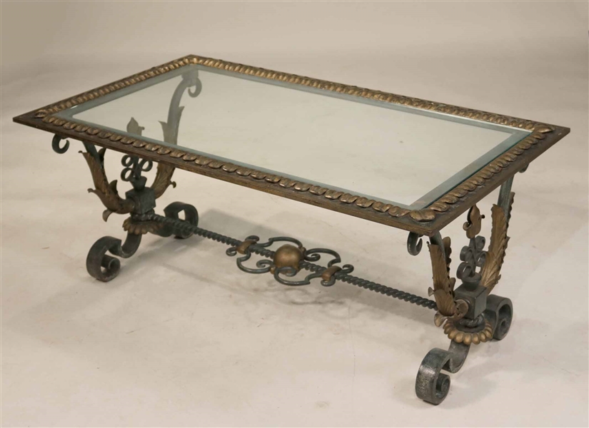 Contemporary Glass and Patinated Metal Low Table