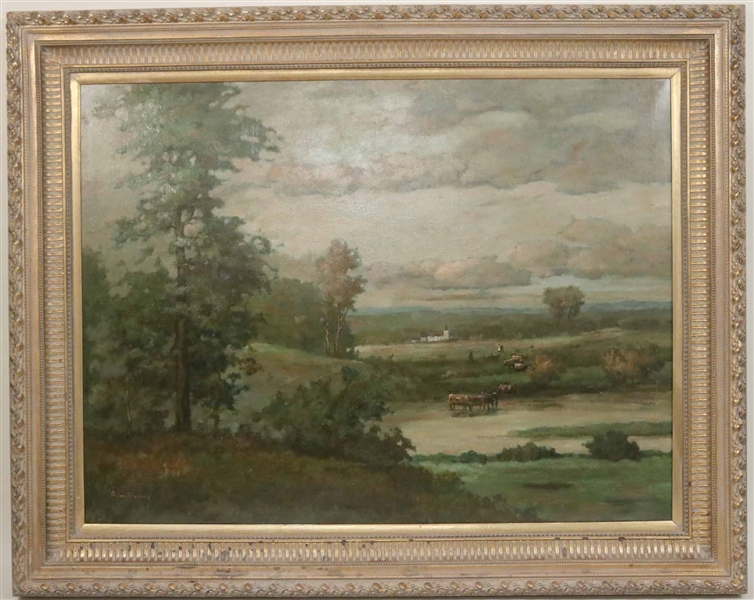 Oil on Canvas, Cows in a Landscape, D. Wilson