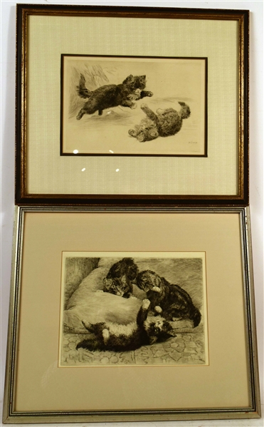 Two Framed Etchings, Kittens Playing