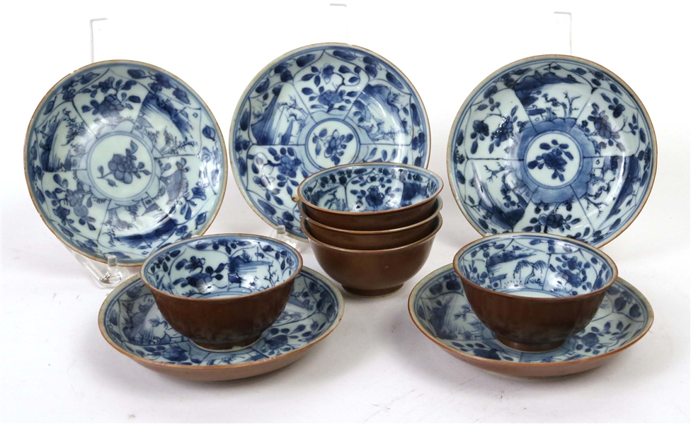 Five Chinese Batavian Tea Cups and Saucers