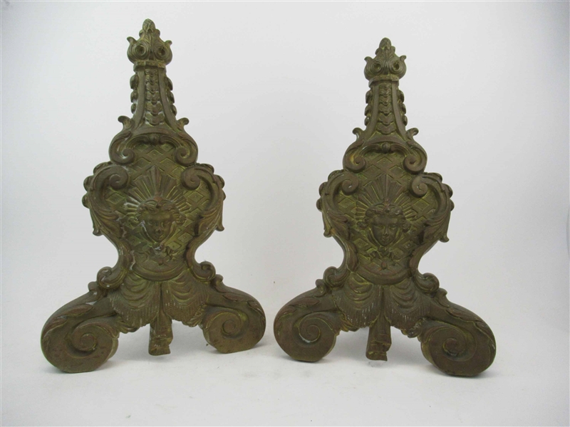 Pair of Bronze Continental Andirons 