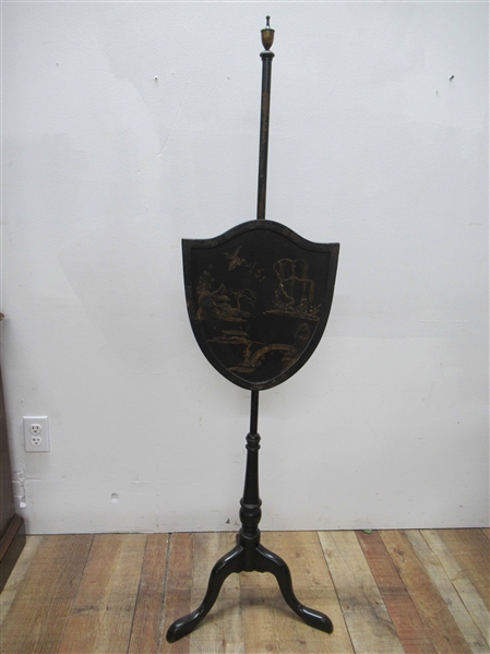 Chinoiserie Style Shield Form Fire Screen Pole