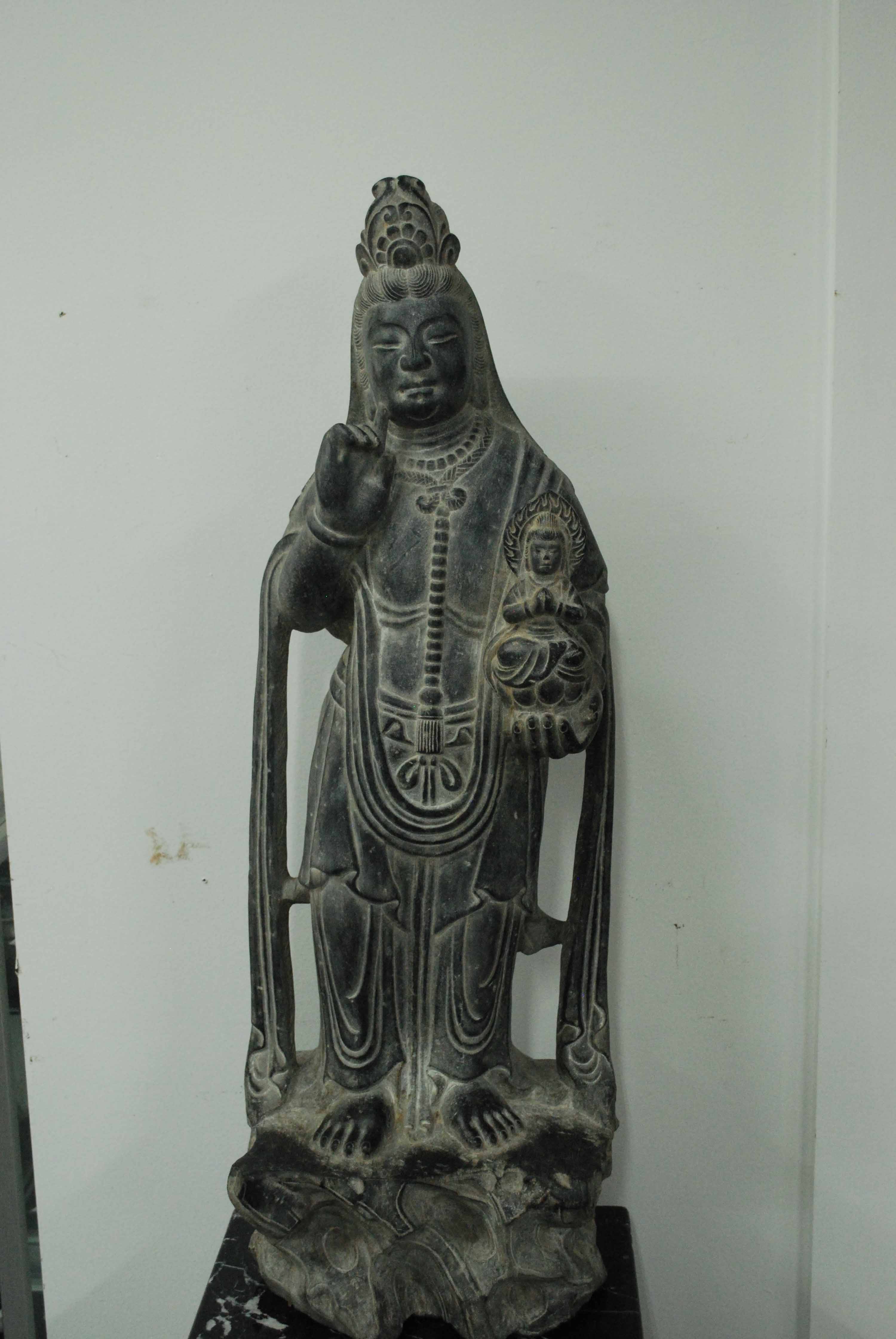 Lot Detail Kwan Yin Deity Carved Stone Statue With Buddha
