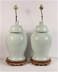 Pair of Chinese Celadon Porcelain Table Lamps