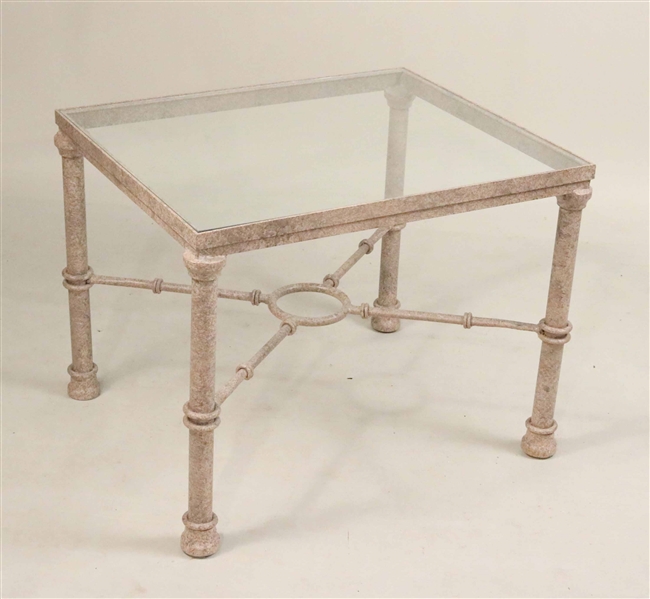 Modern Glass Top Painted Metal Side Table